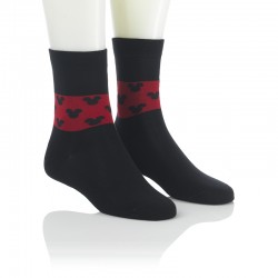 Modne nogavice - črne miške na rdeči črti